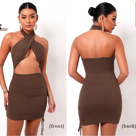 Bodycon Criss Cross Halter Mini Dress, NWOT, Size Large - Picture 2 of 12